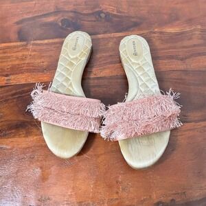 Birdies Women's Fringe Sandals‎ Blush Pink Size 8 Slip On Casual